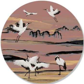 dibond-cirkel-en forex muurcirkel KRAANVOGELS-blush-pink