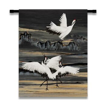 WANDDOEK-katoen-KRAANVOGELS-black-ivory