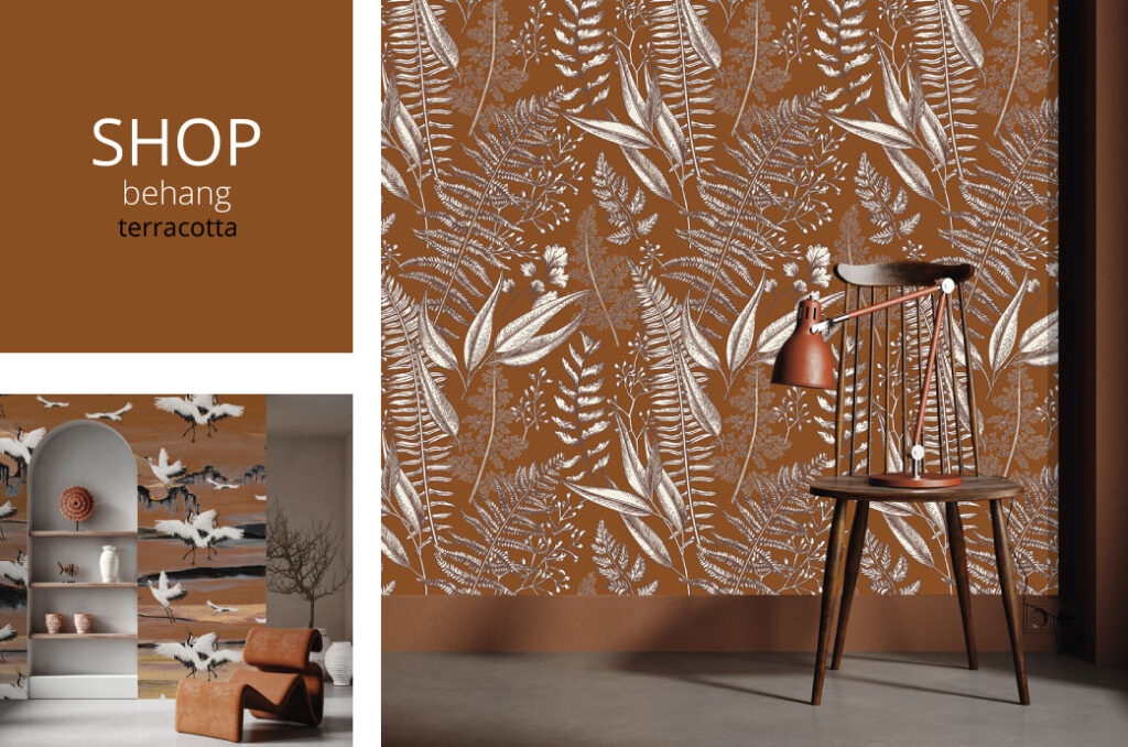 Terracotta behang is voor mediterraans interieur.