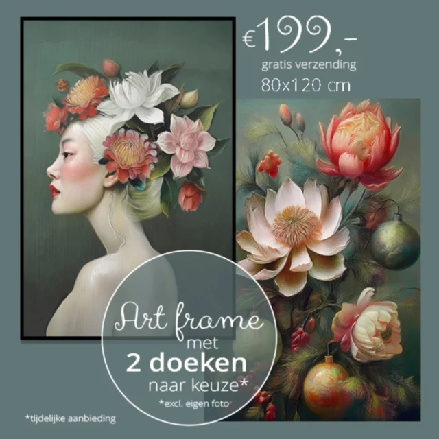 🎄D E C E M B E R aanbieding🎄 - Wil jij zo'n prachtig Art frame aan jouw muur?

Deze maand hebben wij een mooie aanbieding voor jou! 

1 Art frame van 80x120 cm met niet 1 maar 2 doeken! (*naar keuze) Verwissel eenvoudig je doek voor een nieuwe sfeer. Regelmatig nieuwe prints en ook los bij te bestellen met je eigen foto. Kies je frame kleur zwart, wit of zilver. Zeer eenvoudige montage. Gratis verzending.

Ga naar WANDenWOONdeco: Art frame - 🎄December aanbieding🎄